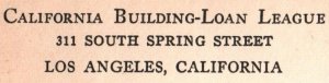 VINTAGE COMPANY CORNER CARD CALIFORNIA BUILDING LOAN LEAGUE LOS ANGELES CAL