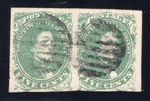 CSA 1861 5¢ Jefferson Davis Pair - Used - SC# 1 - Cats $425.00 (ref# 239427)