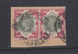 GB QV 1900 1/- Pair On Piece SG214 Fine Used BP9162