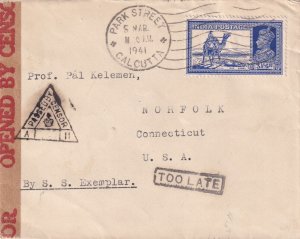 1941 Calcutta, India to Norfolk, CT censored (C5886)