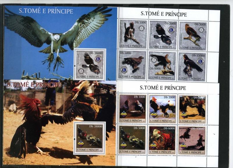 ST.THOMAS & PRINCE ISLANDS 2003 BIRDS 2 SHEETS OF 6 STAMPS & 2 S/S MNH 