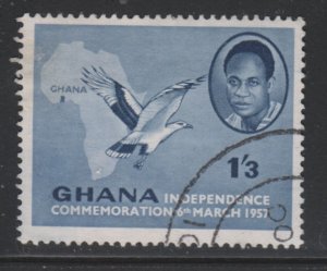 Ghana 4 Kwame Nkrumah, Map and Palm-nut Vulture 1957