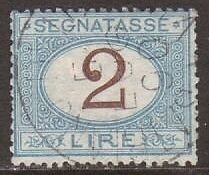 Italy Sc J15 used 1870 2l blue & brown Postage Due  2;9