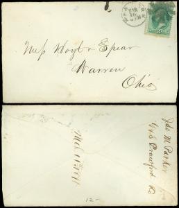 1871 NYC Cds to Mess. Hoyt & Spear Warren OHIO, PINWHEEL FANCY CANCEL! SC #147!