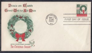 United States Scott 1205 Fleetwood FDC - Christmas 1962 Issue