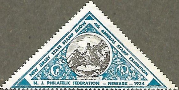 US CINDERELLA: 4th Annual New Jersey State Stamp Show MLH blue sticker (1934)