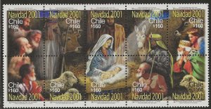 Chile 2001, Scott 1381-1382, Christmas 2001, blocks of 10