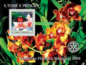 SAO TOME E PRINCIPE 2004 SHEET PHILATELIC EXHIBITION BUTTERFLIES ORCHIDS st4202