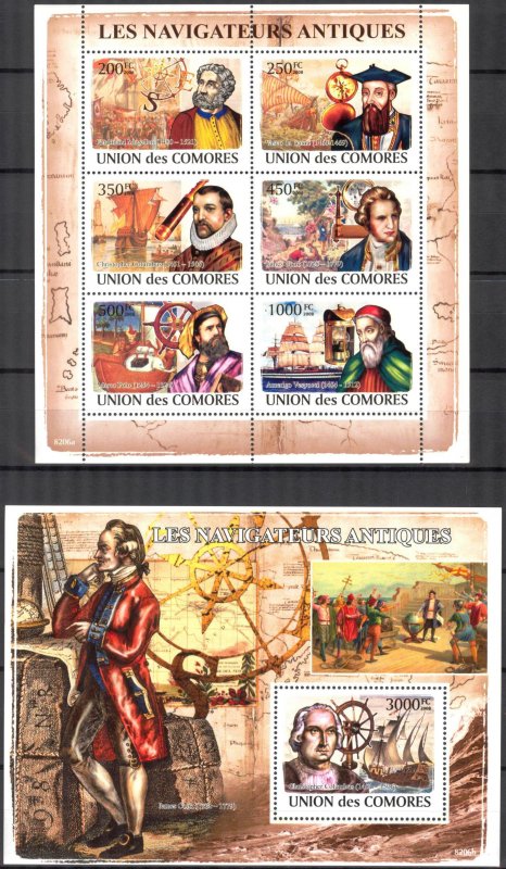 Comoro Islands 2008 Ships Navigators Ancient Sheet + S/S MNH