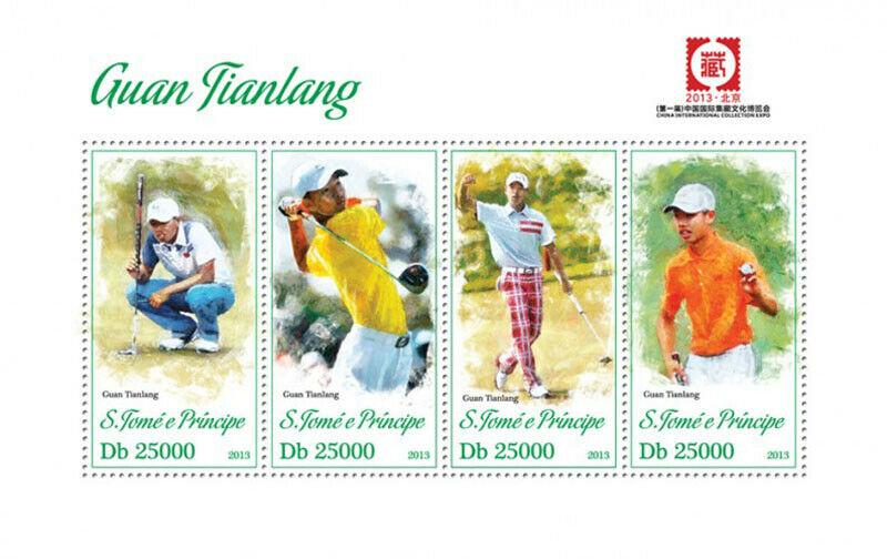 St Thomas - PGA Golf Player Guan Tianlang - 4 Stamp Sheet - ST13318a