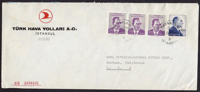 Turkey - 1959-1971 - Scott #1460,1881(3) - used on cover to USA