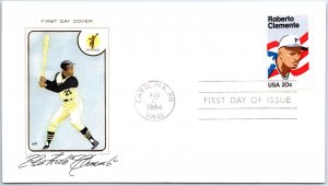 U.S. FIRST DAY COVER ROBERTO CLEMENTE EMBOSSED HOUSE OF FARNHAM CACHET 1984
