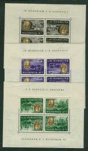 HUNGARY #B198A-D, CB1-CB1C, Complete Roosevelt set of 8 TETE-BECHE BLOCKS OF 4,