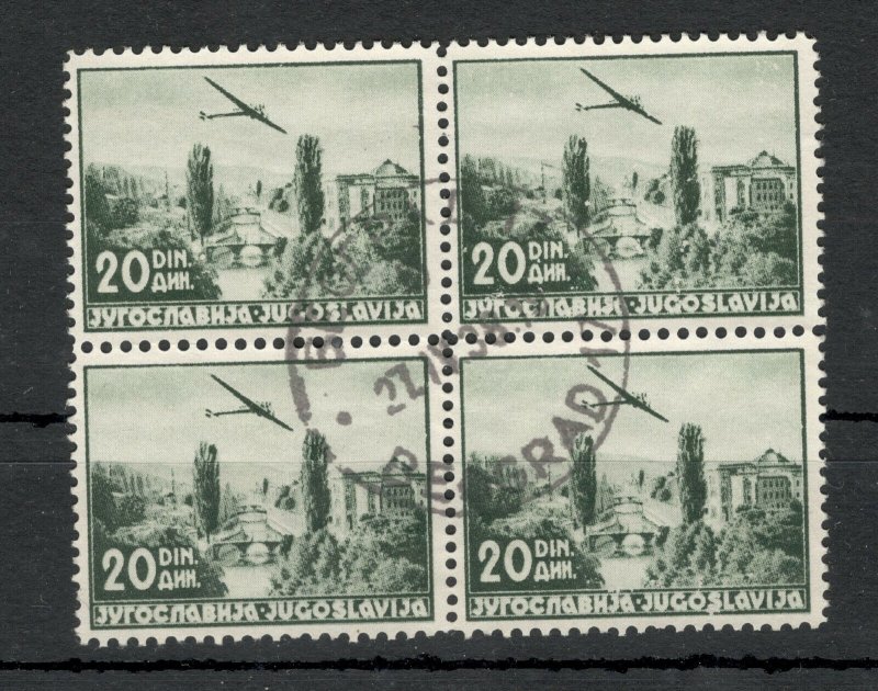 YUGOSLAVIA-USED BLOC. OF 4-AIRMAIL-PLANE-PERFORATION 12½ : 11½ -Mi.No.346 c-1937