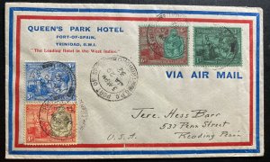 1932 Queens Park Hotel Port Of Spain Trinidad Airmail Cover To Reading Pa USA