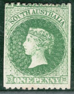 SOUTH AUSTRALIA QV SG.51var 1d Bright Green (1868) IMPERF BETWEEN Variety LBLUE2