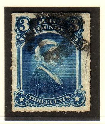 Newfoundland Sc 39 1877 3 Victoria stamp rouletted used