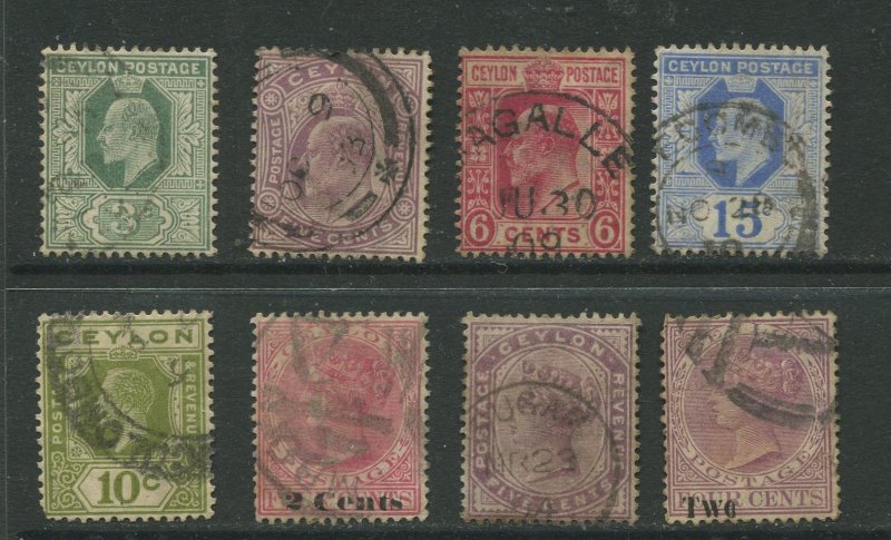 STAMP STATION PERTH Ceylon # Small early selection of 8 stamps ( 15c is wmk 3)