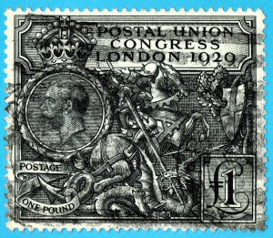 [mag756] GB 1929 GEORGE V £1 POUND BLACK SG#438 Scott#209 used