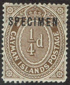 CAYMAN ISLANDS 1908 NUMERAL 1/4D SPECIMEN