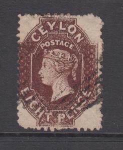 Ceylon SG 68 used 1867 8p chocolate Queen Victoria, watermark 6