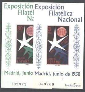 Spain 1958 Philatelic Exhibition m/sheets sg1285-6 unmounted mint cat £80