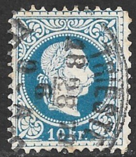 AUSTRIA 1874-80 10kr Blue Franz Josef Fine Whiskers Sc 37b VFU TRIESTE Postmark