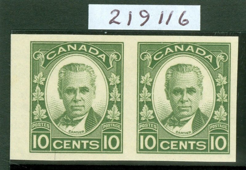 SG 312 Canada 1931. 10c olive green pair, variety-imperforate. Lightly...