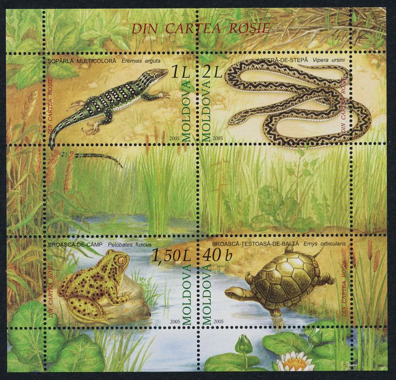 Moldova 505 MNH Reptiles, Snake, Turtle, Frog