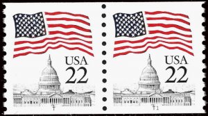 Sc 2115c   22¢ Flag over Capitol Coil Plate # Pair,  MNH