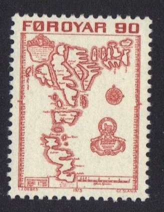 Faroe Islands  #13  MNH   1975  old map 90o