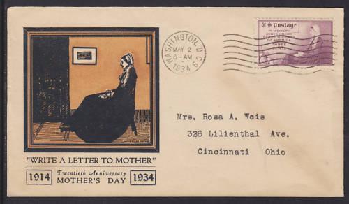 US Sc 737 FDC. 1934 3c Write a Letter to Mother, Mother's Day FDC