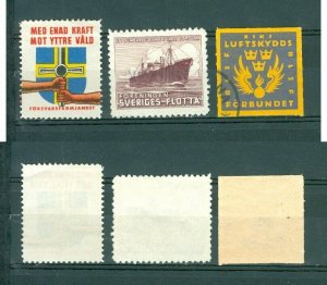 Sweden. 1940is. 3 Poster Stamp. National Defence. Air - Ship - Home Defence.