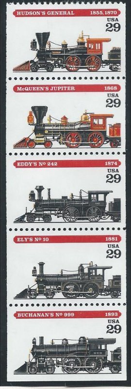 US Cat # 2843-47, Strip of 5, Locomotives, M-NH*-