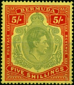 Bermuda 1942 5s Bronze-Green & Carmine-Red-Pale Yellow SG118c V.F MNH