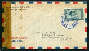 Costa Rica Airmail Censored Cover to San Francisco