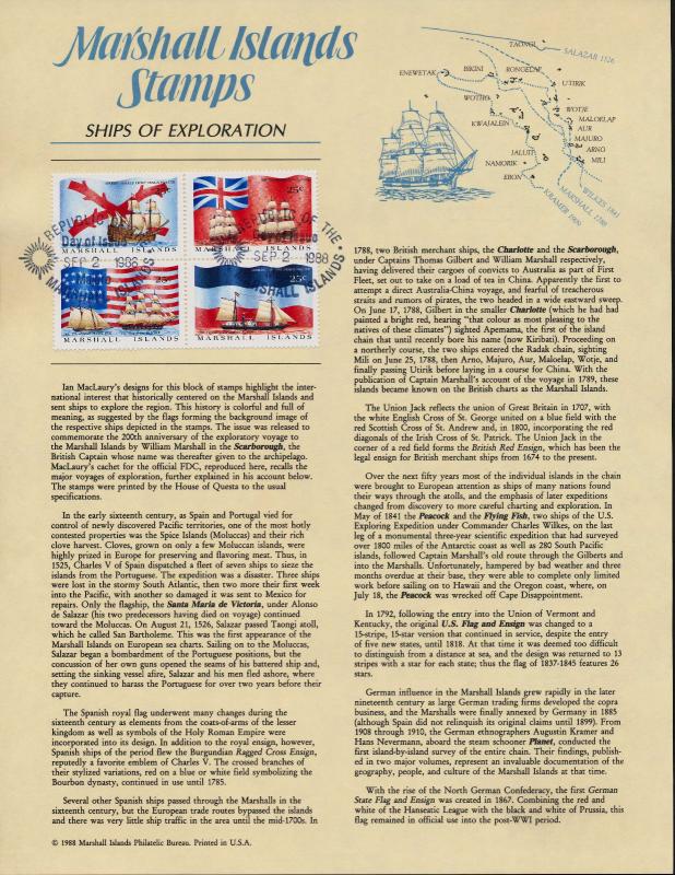 Marshall Islands 194a on Souvenir Page,  Ships of Exploration, Flags