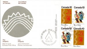 Canada 1976 FDC Indians Of Canada - Brantford - Block Of 4 - F76593