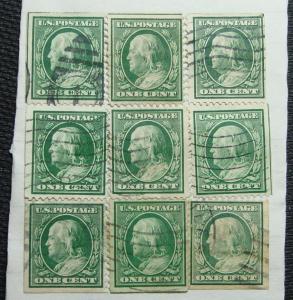 US #331?/374? Used, 9 SE singles, Benjamin Franklin L14