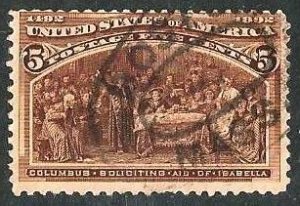 PCBstamps   US # 234 5c Columbus soliciting aid  Isabella, used, (2)