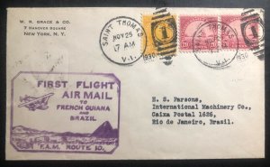 1930 St Thomas VI USA First Flight Airmail Cover FFC To Rio De Janeiro Brazil