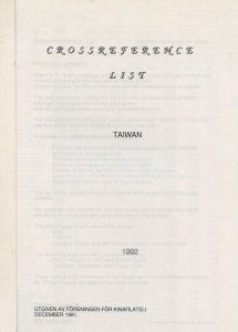 LITERATURE China-Taiwan 'Cross reference (Catalogue Number) list'.