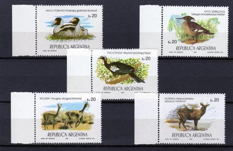 Argentina 1984 Wildlife Birds set (5) Perforated mnh.vf