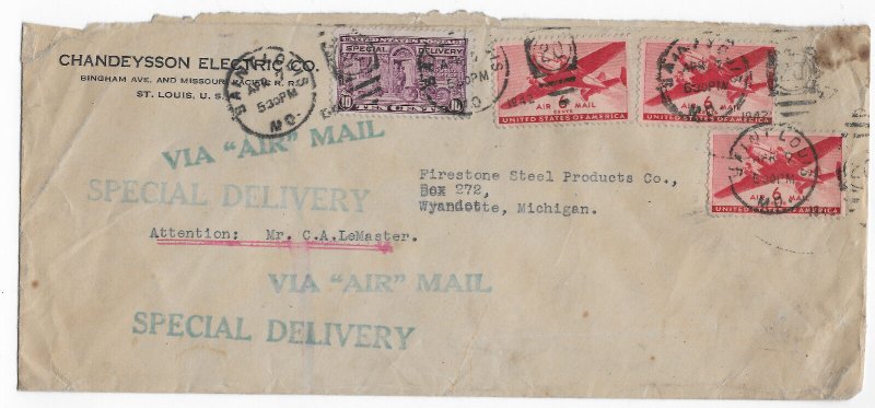 US Stamps WW2 Philately Firestone Airmail Special Delivery Cover