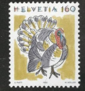 Switzerland Scott 879 MNH** Turkey Bird stamp 1992 CV$2