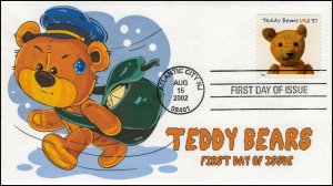 AO-3654-1, 2002, Teddy Bear, First Day Cover, Add-on Cachet, SC 3654, Stick Bear