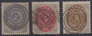 DENMARK 1870-71 Sc 16 & 18-19 USED SCV$112.50 