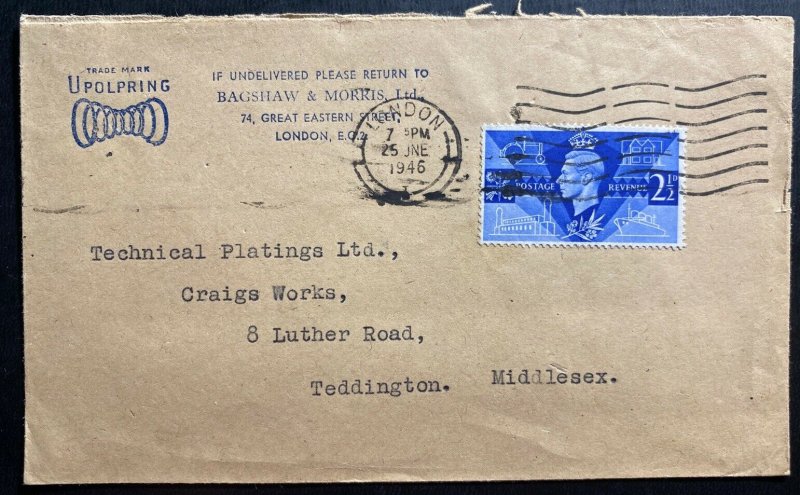 1946 London England Airmail Advertising Cover To Teddington Victory Stamps Issue 