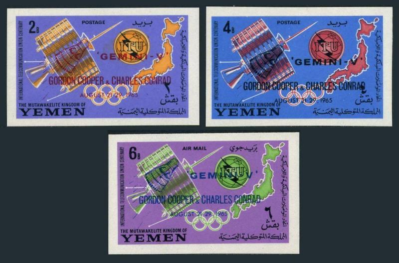 Yemen Kingdom 179A-181A,179B-181B,Bl.23a,MNH.ITU-100,1965.Gemini V.Cooper,Conrad