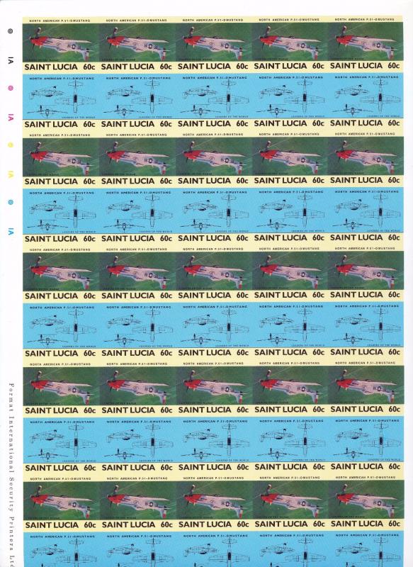 ST LUCIA Aviation Inverted Imperf Cinderella Sheets MNH x 4 (200 Stamps) (You941